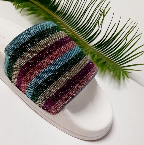 GLITTER Stripe Slides Sandals SPRING ARRIVALS! - Picture 6 of 9